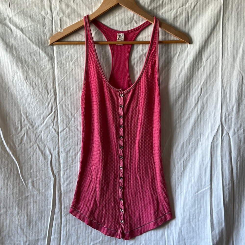 Free People fuchsia open front tank top with buttons